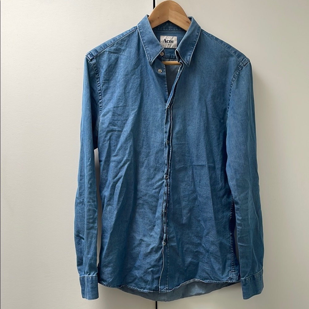 Acne Blue Denim Casual Button Down Shirt Slim Fit